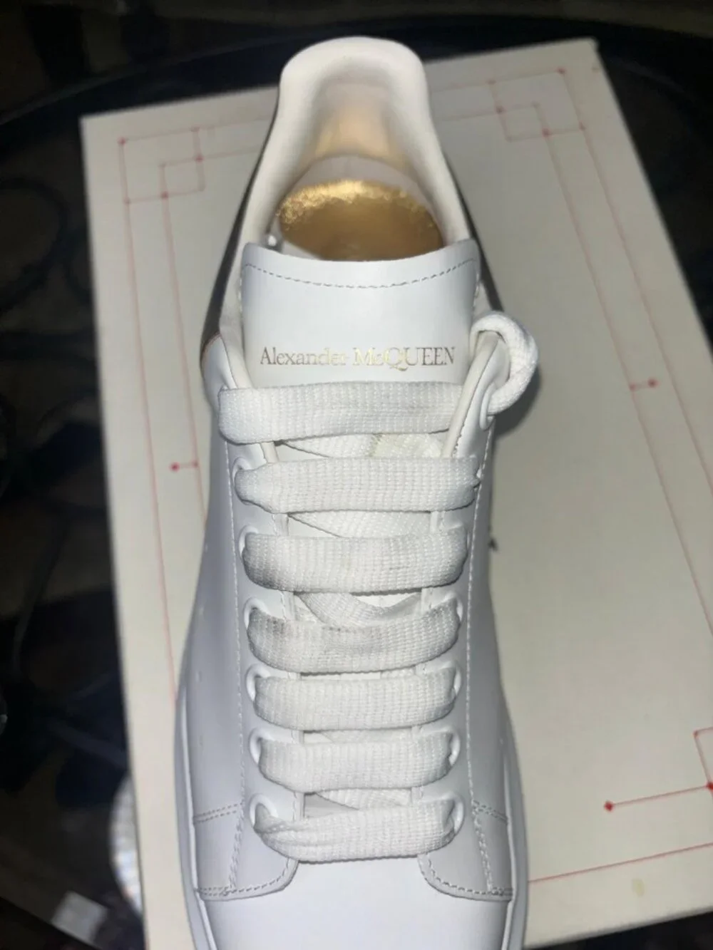 Alexander McQueen Oversized Sneakers White/Gold Leather Low Top Men’s Size EU 4